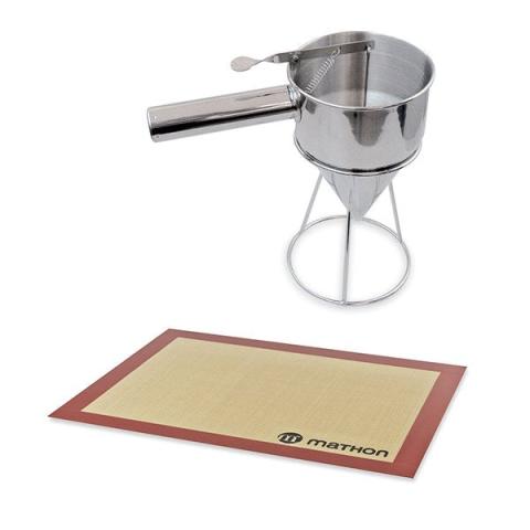 Lot Entonnoir à piston pro en inox et tapis de cuisson Mathon Lot Entonnoir à piston pro en inox et tapis de cuisson Mathon