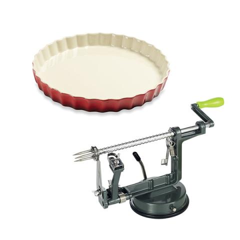 Lot moule à tarte céramique rouge 24 cm et pèle pommes Mathon Lot moule à tarte céramique rouge 24 cm et pèle pommes Mathon