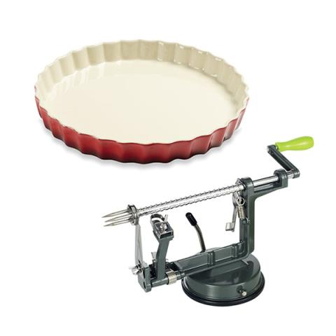 Lot moule à tarte céramique rouge 27 cm et pèle pommes Mathon