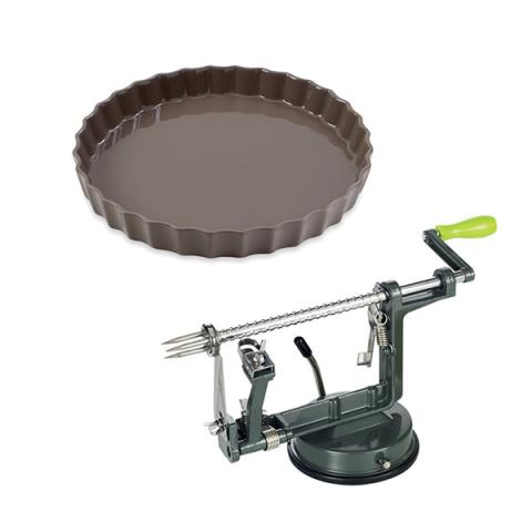 Lot moule à tarte céramique taupe 24 cm et pèle pommes Mathon