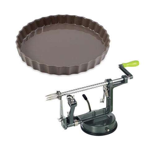 Lot moule à tarte céramique taupe 27 cm et pèle pommes Mathon