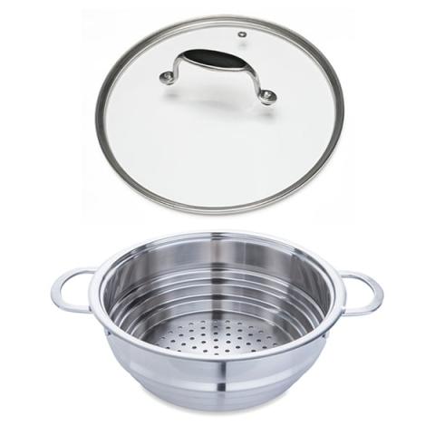 Lot panier vapeur multidiamètre et couvercle en verre Excell'Inox 24 cm Mathon Lot panier vapeur multidiamètre et couvercle en verre Excell'Inox 24 cm Mathon
