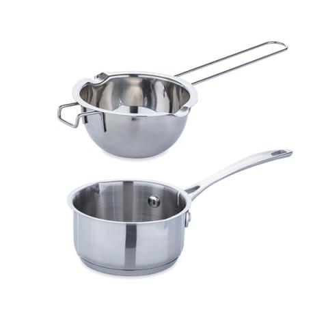 Lot petite casserole inox 12 cm et bol bain-marie inox 14 cm avec poignée longue Mathon Lot petite casserole inox 12 cm et bol bain-marie inox 14 cm avec poignée longue Mathon