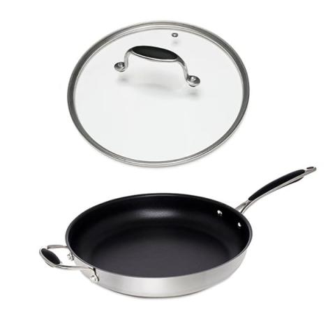 Lot poêle inox antiadhérent et couvercle verre 32 cm Excell'Inox Mathon Lot poêle inox antiadhérent et couvercle verre 32 cm Excell'Inox Mathon