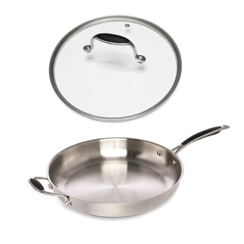 Lot poêle tout inox et couvercle verre 32 cm Excell'Inox Mathon Lot poêle tout inox et couvercle verre 32 cm Excell'Inox Mathon