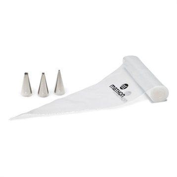 Lot rouleau 24 poches pâtissières et 3 douilles inox Mathon Lot rouleau 24 poches pâtissières et 3 douilles inox Mathon