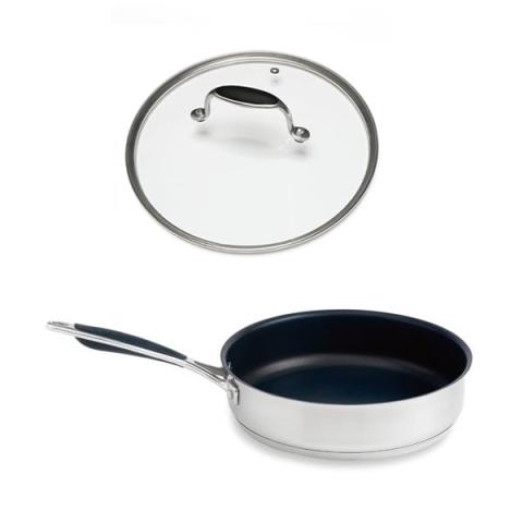 Lot sauteuse inox antiadhérente Excell'Inox 24 cm et couvercle en verre Mathon