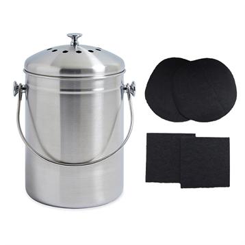 Lot seau à compost en inox 5 L et 4 filtres à charbon anti-odeurs Mathon