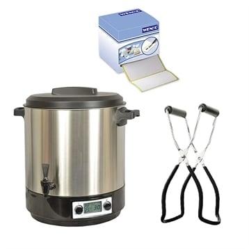 Lot stérilisateur inox 31L 2000 W, pince à bocal et étiquettes