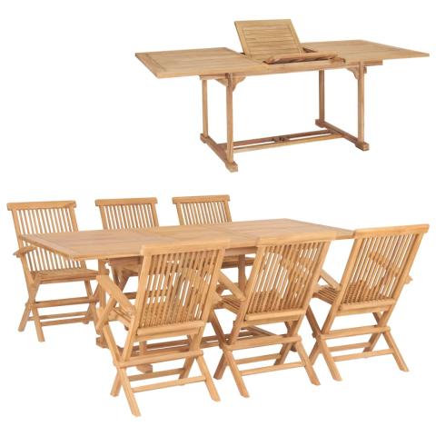 Meuble à dîner d'extérieur 7 pièces 150-200x100x75 cm teck massif 02_0014510