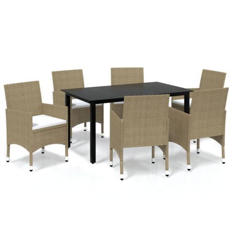 Meubles à dîner de jardin et coussins 7 pièces poly rotin beige 02_0014524