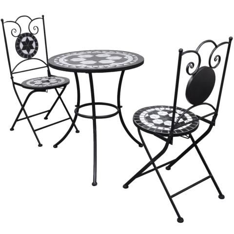 Mobilier de bistro 3 pièces carreaux céramiques noir et blanc 02_0014538
