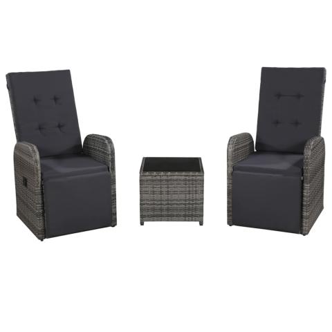 Mobilier de bistro 3 pièces avec coussins résine tressée gris 02_0014535 Mobilier de bistro 3 pièces avec coussins résine tressée gris 02_0014535