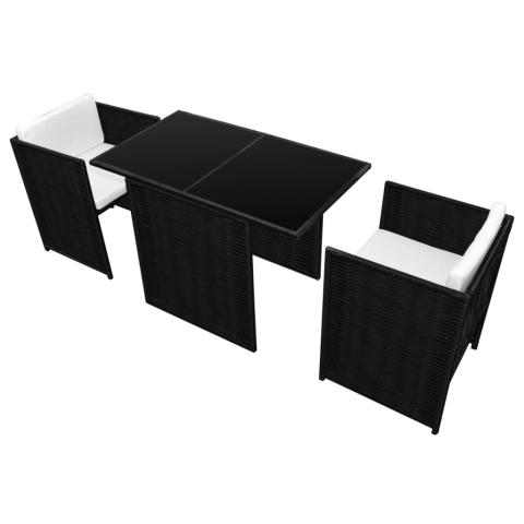 Mobilier de bistro 3 pièces avec coussins résine tressée noir 02_0014537