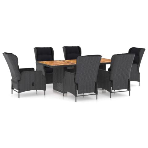 Mobilier à dîner 7 pièces avec coussins résine tressée gris foncé 02_0014636