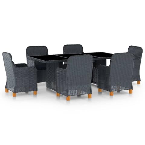 Mobilier à dîner 7 pièces avec coussins résine tressée gris foncé 02_0014637