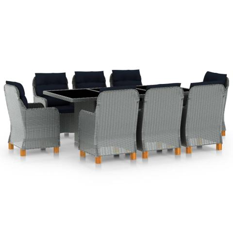 Mobilier à dîner 9 pièces avec coussins résine tressée gris clair 02_0014639