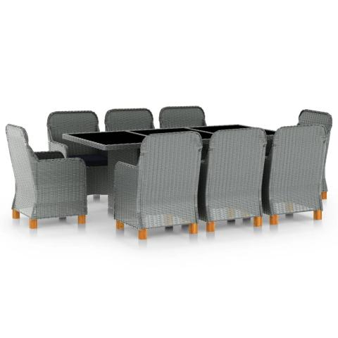 Mobilier à dîner 9 pièces avec coussins résine tressée gris clair 02_0014640 Mobilier à dîner 9 pièces avec coussins résine tressée gris clair 02_0014640