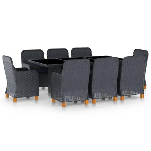 Mobilier à dîner 9 pièces avec coussins résine tressée gris foncé 02_0014643