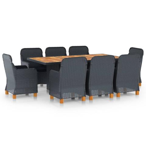 Mobilier à dîner 9 pièces avec coussins résine tressée gris foncé 02_0014645