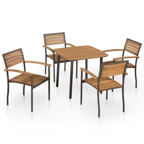 Mobilier à dîner d'extérieur 5 pièces bois d'acacia solide et acier 02_0014668 Mobilier à dîner d'extérieur 5 pièces bois d'acacia solide et acier 02_0014668