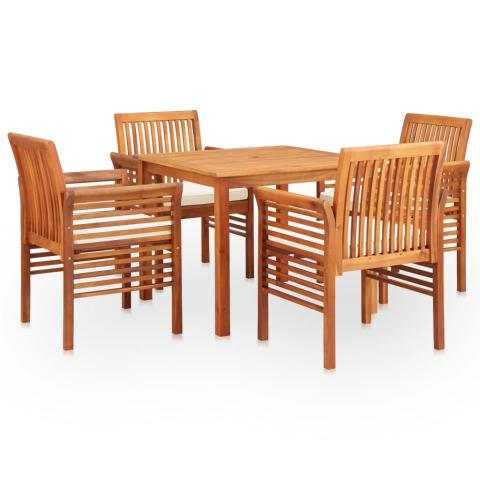 Mobilier à dîner d'extérieur 5 pièces et coussins acacia solide 02_0014657