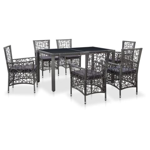 Mobilier à dîner d'extérieur 7 pièces résine tressée gris 02_0014684