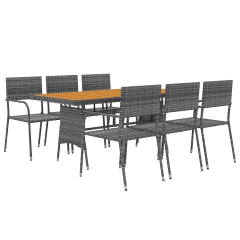 Mobilier à dîner d'extérieur 7 pièces résine tressée gris 02_0014685