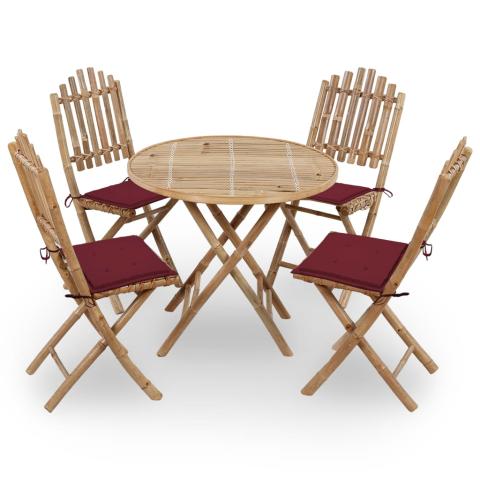 Mobilier à dîner d'extérieur pliable 5 pièces avec coussins bambou 02_0014702