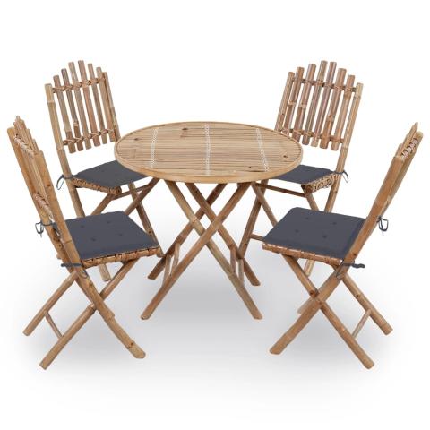 Mobilier à dîner d'extérieur pliable 5 pièces avec coussins bambou 02_0014703 Mobilier à dîner d'extérieur pliable 5 pièces avec coussins bambou 02_0014703