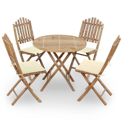 Mobilier à dîner d'extérieur pliable 5 pièces avec coussins bambou 02_0014704