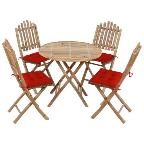 Mobilier à dîner d'extérieur pliable 5 pièces avec coussins bambou 02_0014705