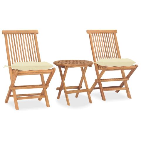 Mobilier à dîner d'extérieur pliable avec coussin 3 pièces teck 02_0014725