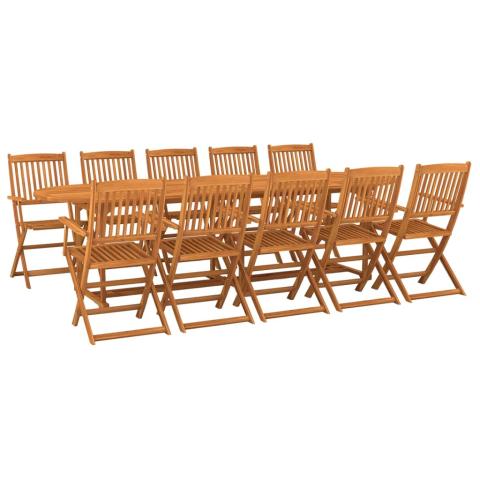 Mobilier à dîner de jardin 11 pièces bois d'acacia massif 02_0014737