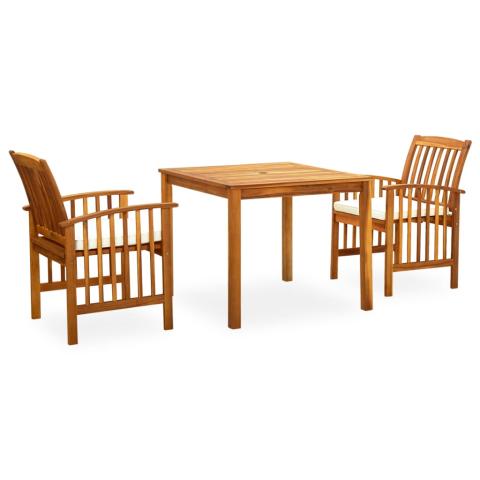 Mobilier à dîner de jardin 3 pièces et coussins acacia solide 02_0014750