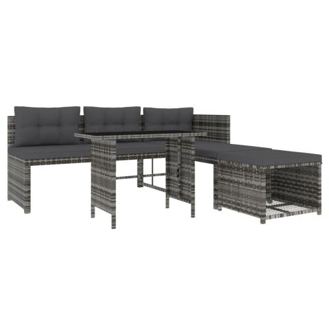 Mobilier à dîner de jardin 4 pièces et coussins gris résine tressée 02_0014762