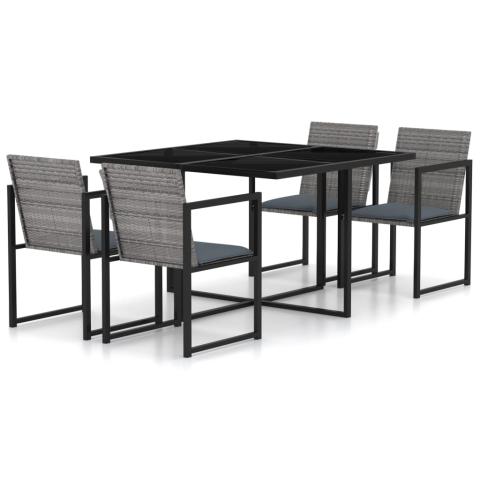 Mobilier à dîner de jardin 5 pièces et coussins résine tressée gris 02_0014799