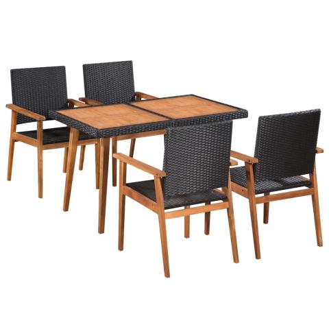 Mobilier à dîner de jardin 5 pièces résine tressée noir et marron 02_0014794