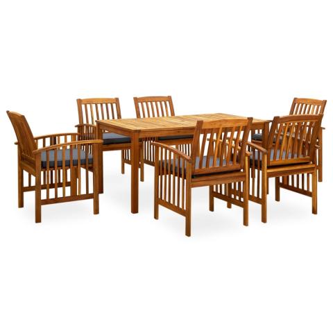 Mobilier à dîner de jardin 7 pièces avec coussins acacia solide 02_0014804