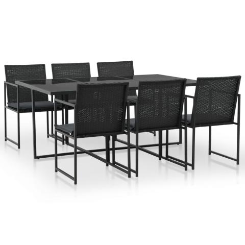 Mobilier à dîner de jardin 7 pièces et coussins résine tressée noir 02_0014820