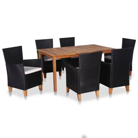 Mobilier à dîner de jardin 7 pièces résine tressée noir et marron 02_0014817 Mobilier à dîner de jardin 7 pièces résine tressée noir et marron 02_0014817