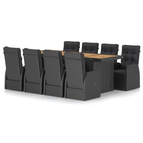 Mobilier à dîner jardin 9 pièces avec coussins résine tressée noir 02_0014936 Mobilier à dîner jardin 9 pièces avec coussins résine tressée noir 02_0014936