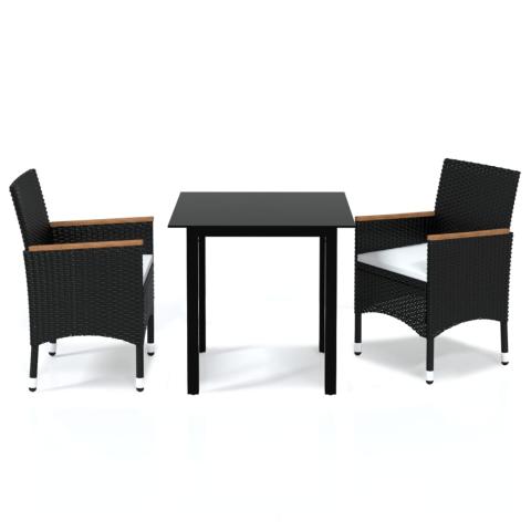 Mobilier à dîner de jardin et coussins 3 pièces résine tressée noir 02_0014852 Mobilier à dîner de jardin et coussins 3 pièces résine tressée noir 02_0014852