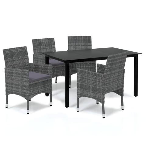 Mobilier à dîner de jardin et coussins 5 pièces résine tressée gris 02_0014891