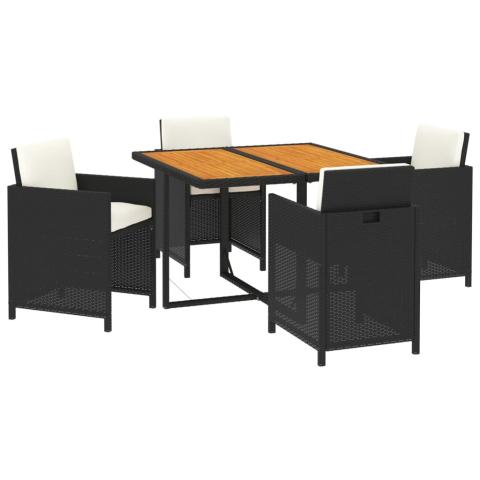 Mobilier à dîner de jardin et coussins 5 pièces résine tressée noir 02_0014892