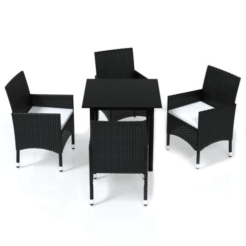 Mobilier à dîner de jardin et coussins 5 pièces résine tressée noir 02_0014893