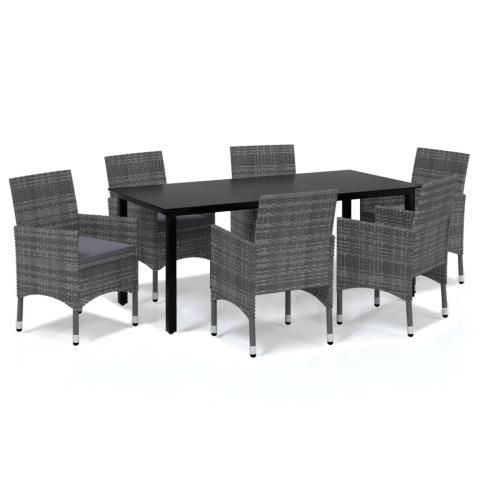 Mobilier à dîner de jardin et coussins 7 pièces résine tressée gris 02_0014912