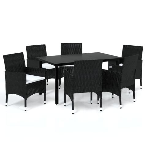 Mobilier à dîner de jardin et coussins 7 pièces résine tressée noir 02_0014915