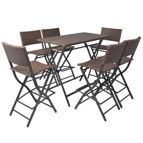Mobilier à dîner pliable 7 pièces acier résine tressée marron 02_0014940