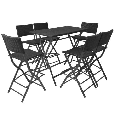 Mobilier à dîner pliable jardin 7 pièces acier résine tressée noir 02_0014943